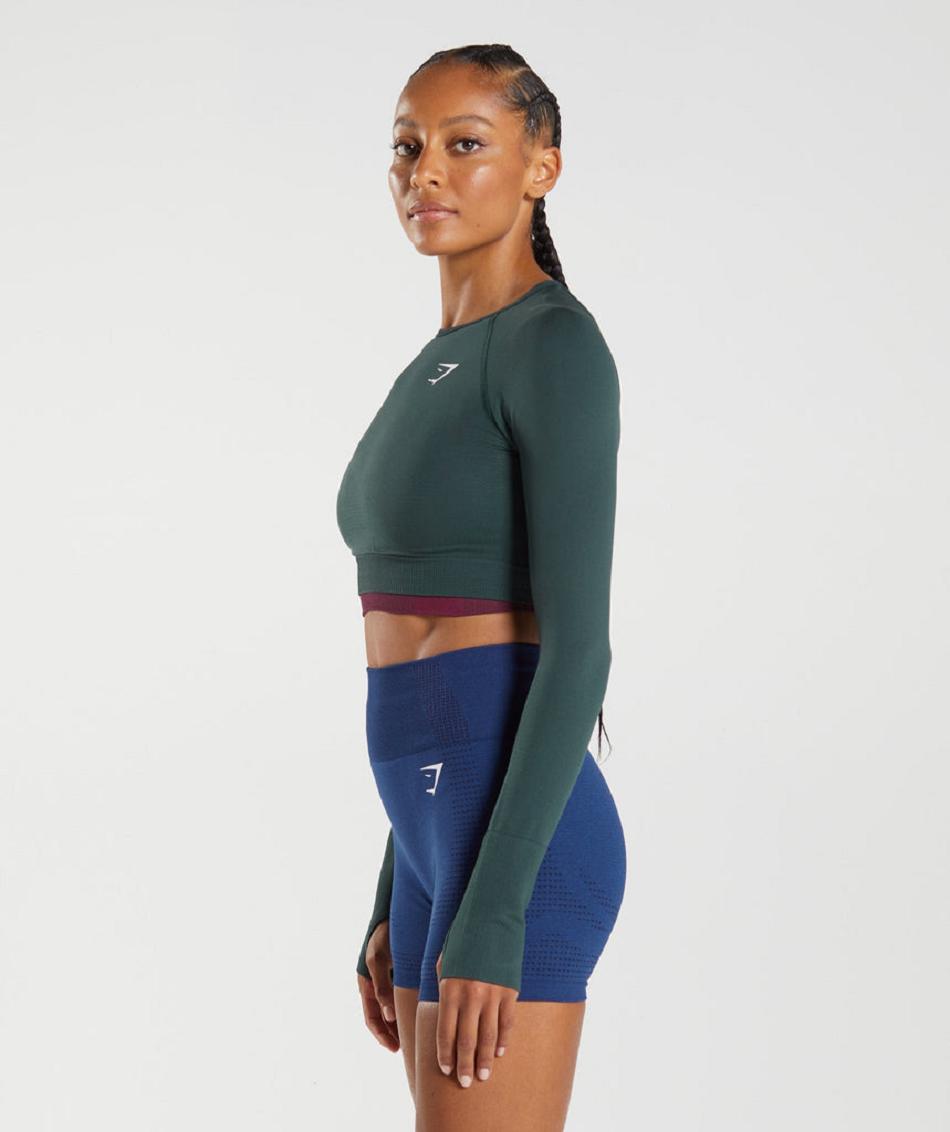 Przycięte Topy Damskie Gymshark Vital Seamless 2.0 Zielone | PL 2547FDN